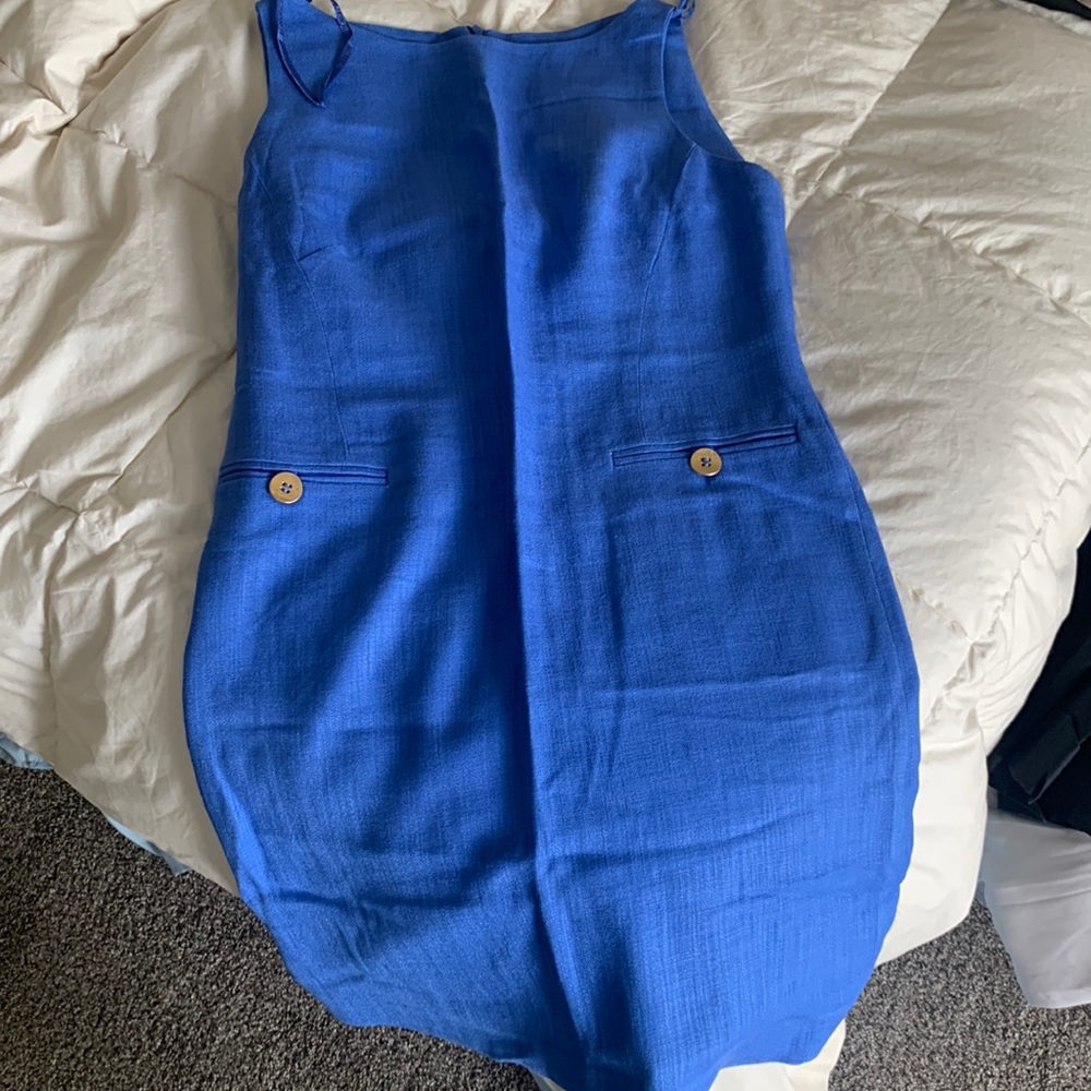 WARREN Petite Simple Blue Linen Dress
